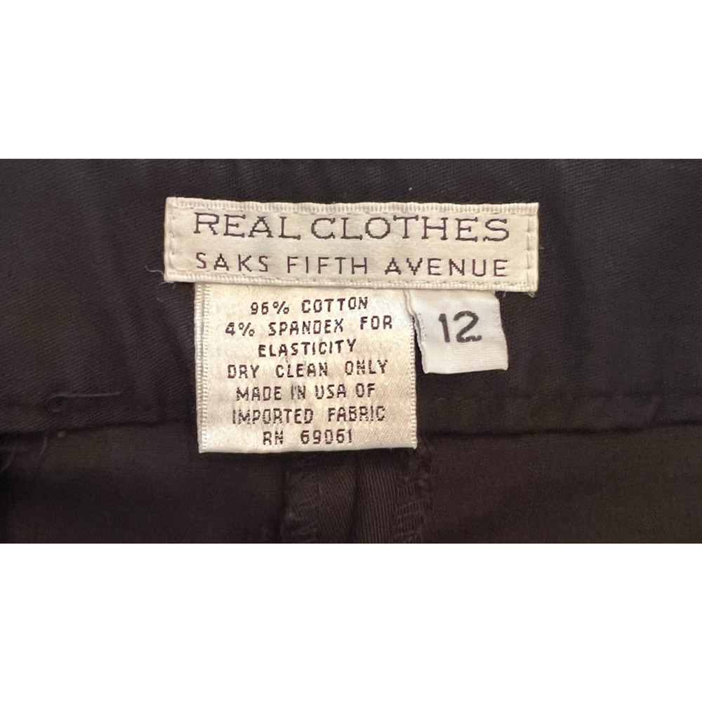 SAKS FIFTH AVENUE Women Dress Pants Cropped Black Zip Cotton Size 12 LUXURY VNTG
